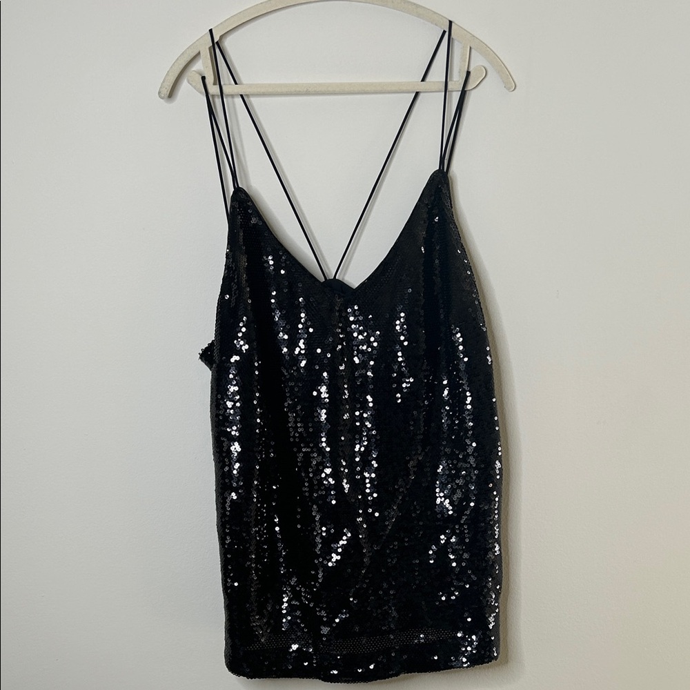 H&M Double Strap Elegant Black Sequin Top